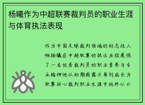 杨曦作为中超联赛裁判员的职业生涯与体育执法表现